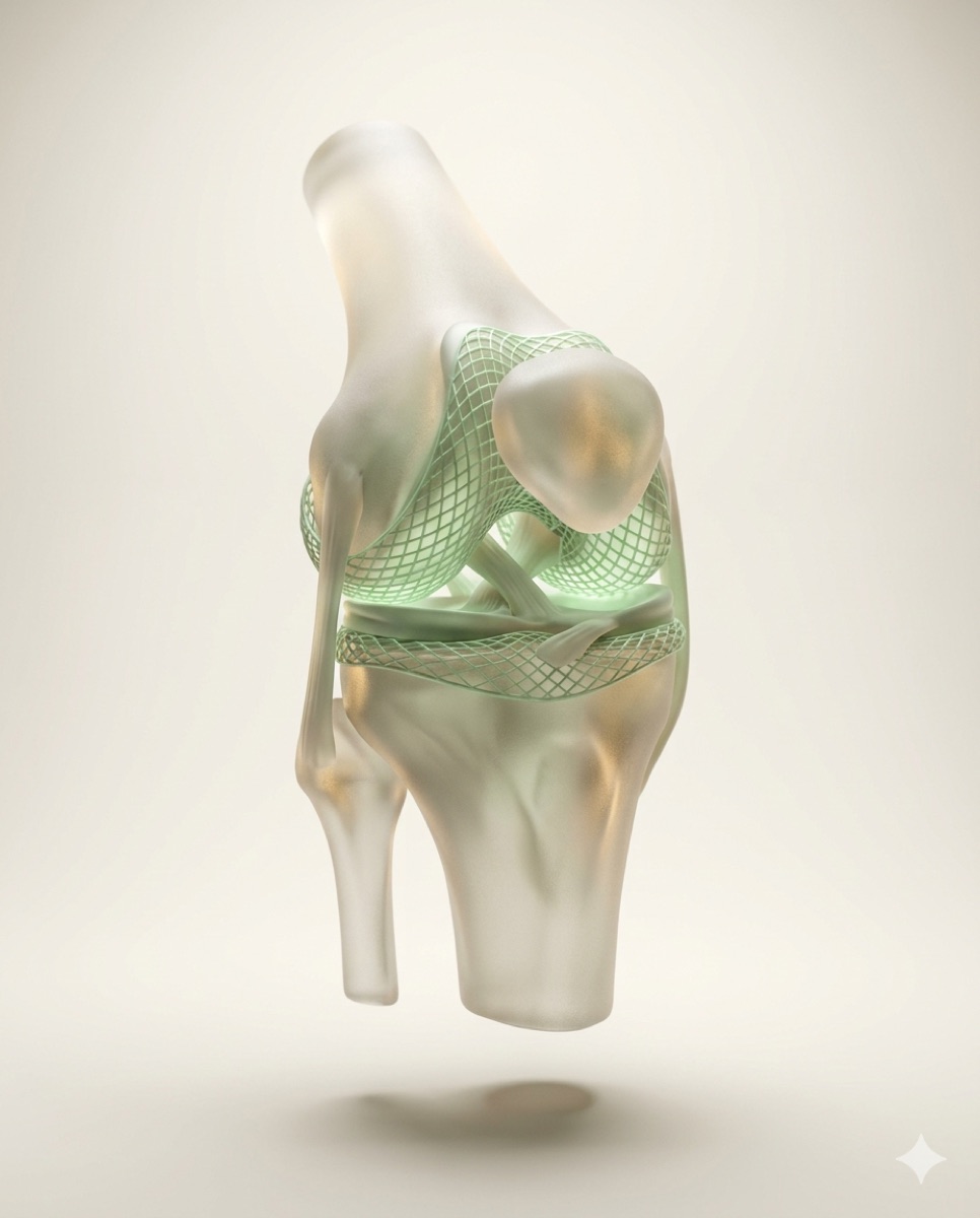 Anatomical knee with a supportive structural mesh illustration